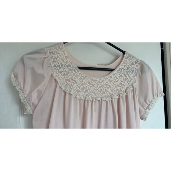 Vtg 1960's 2 Piece Ensemble Negligees Lingerie Pink & White Lace Nightgown Robe - Picture 3 of 10